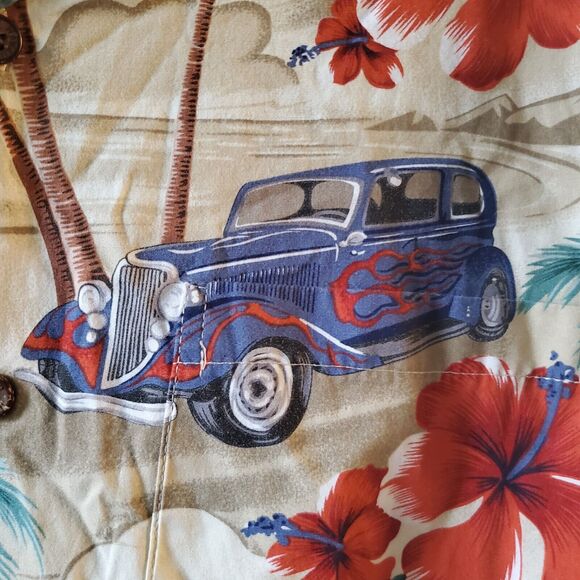 RJC Hawaiian Shirt Short Sleeve Size L Made in USA Hot Rod Cars Beach Cruise - Picture 13 of 13